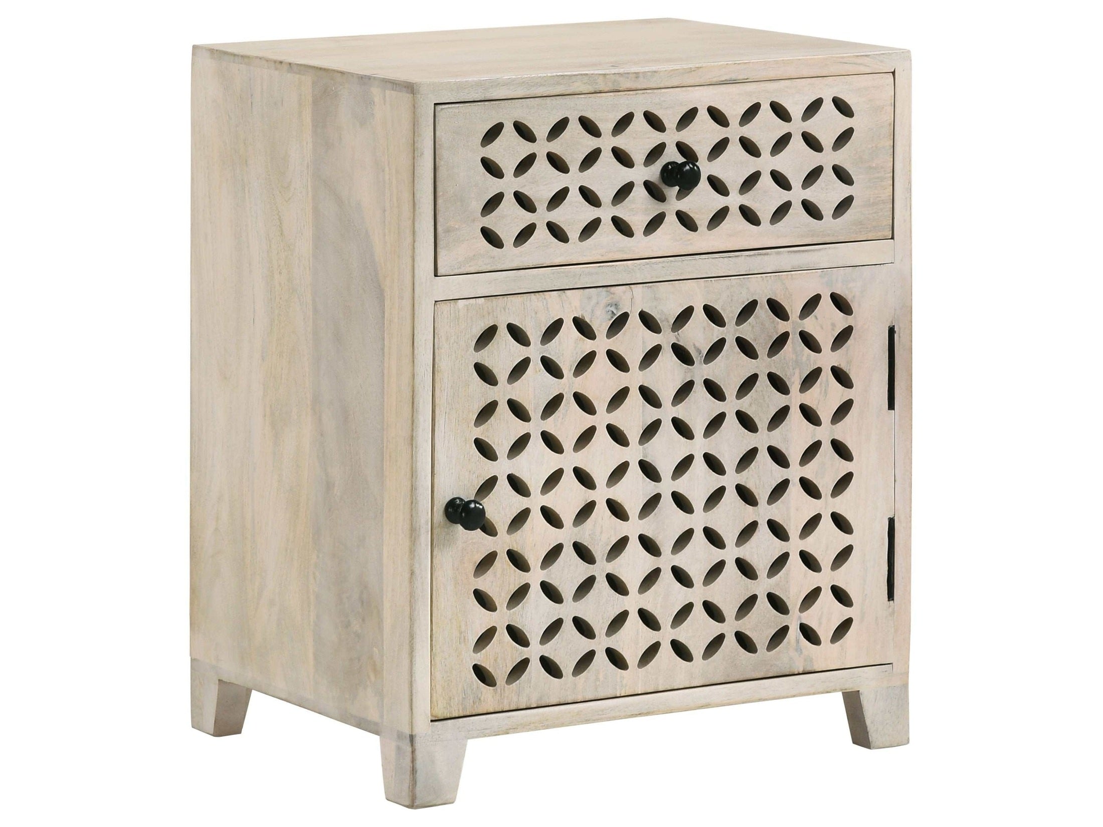 August 1-drawer Trellis Pattern Storage Cabinet White Washed