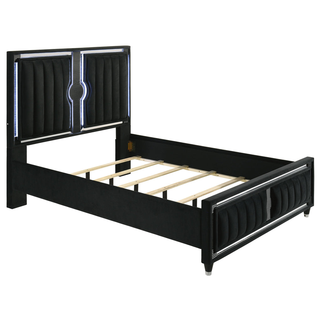 Ravenne 4-piece Velvet Upholstered Eastern King LED Bedroom Set Black