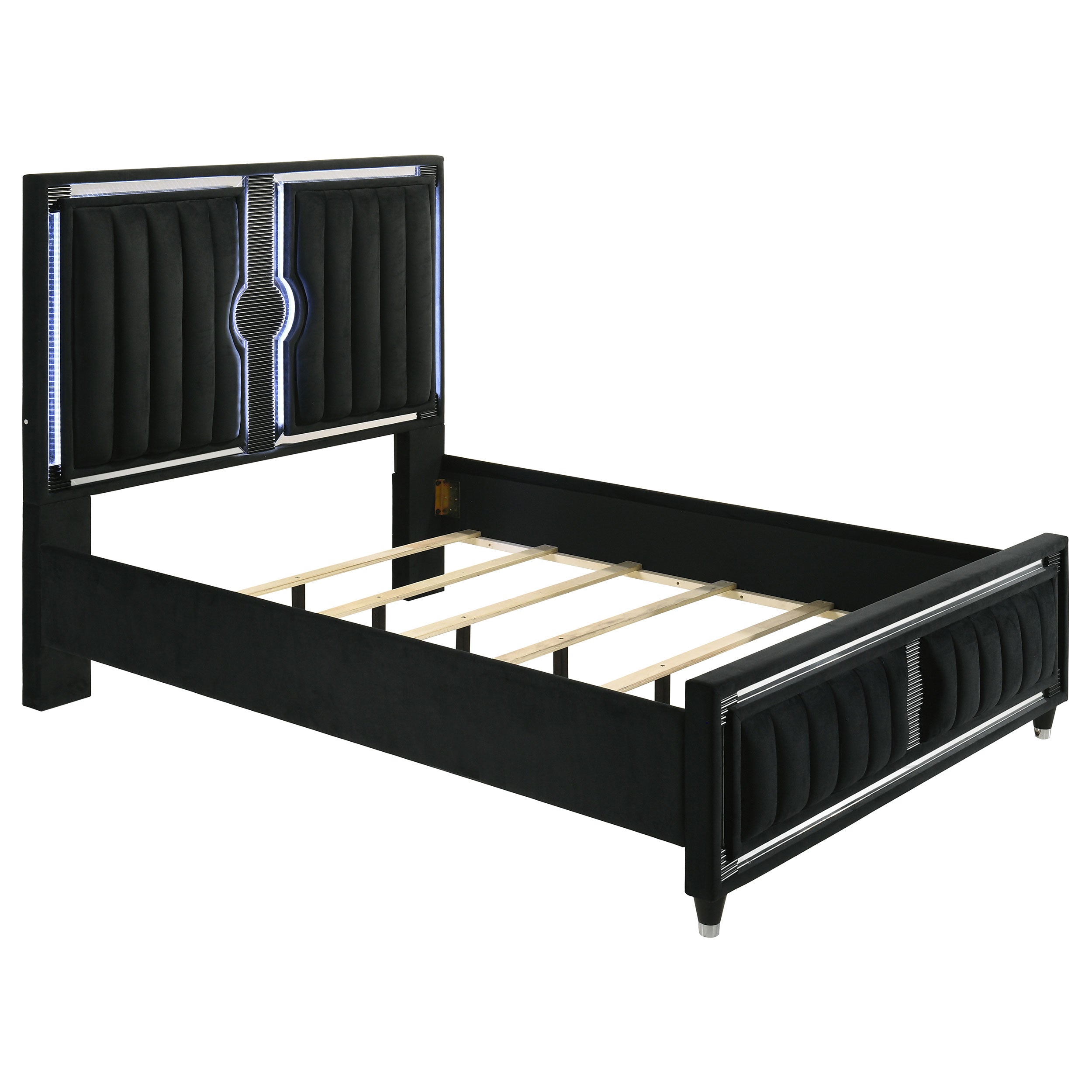 Ravenne 4-piece Velvet Upholstered Eastern King LED Bedroom Set Black