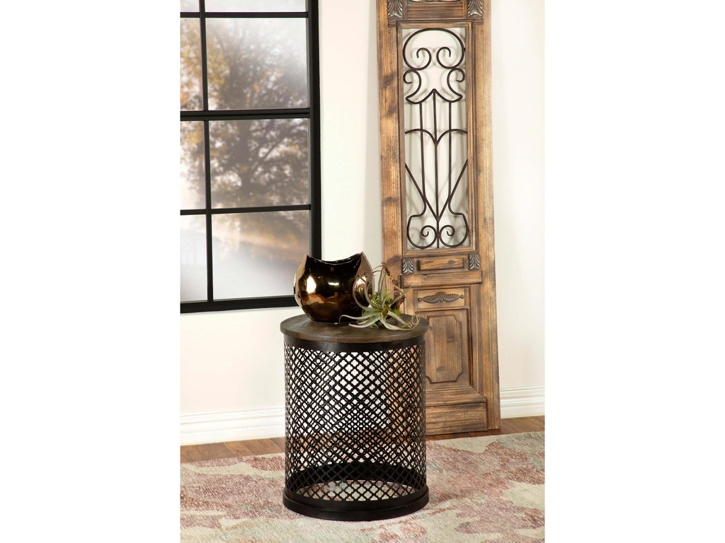 Aurora Round Drum Base Accent Side Table Natural and Black