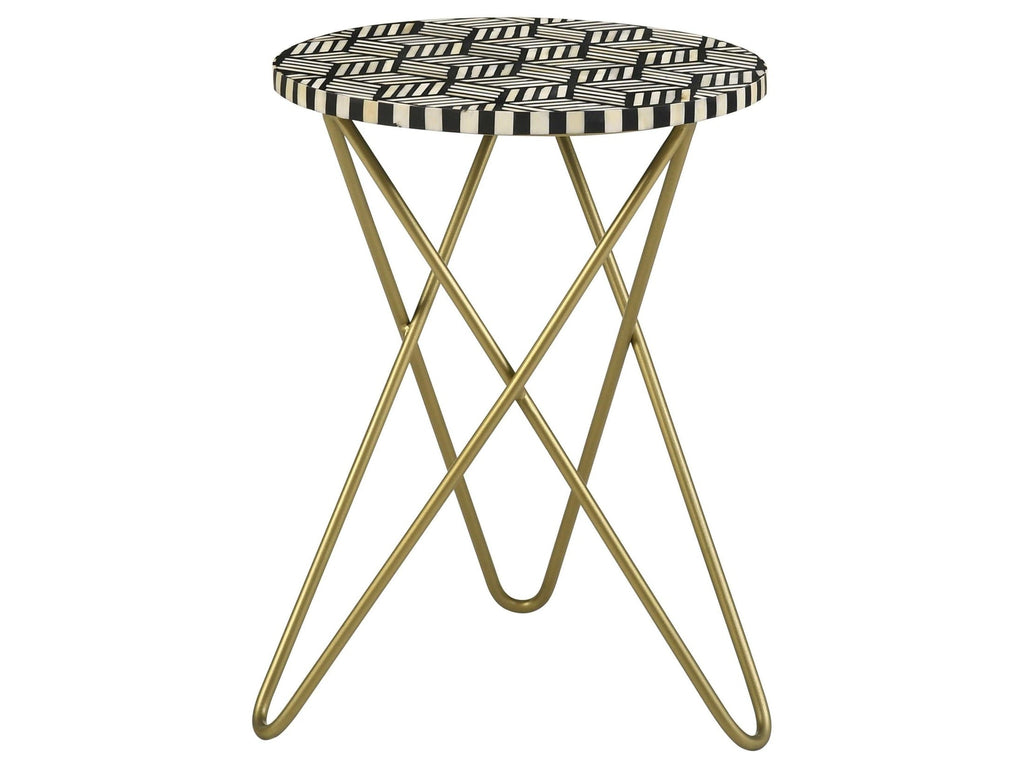 Xenia Round Bone Inlay Accent Side Table White and Gold
