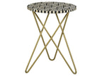 Xenia Round Bone Inlay Accent Side Table White and Gold