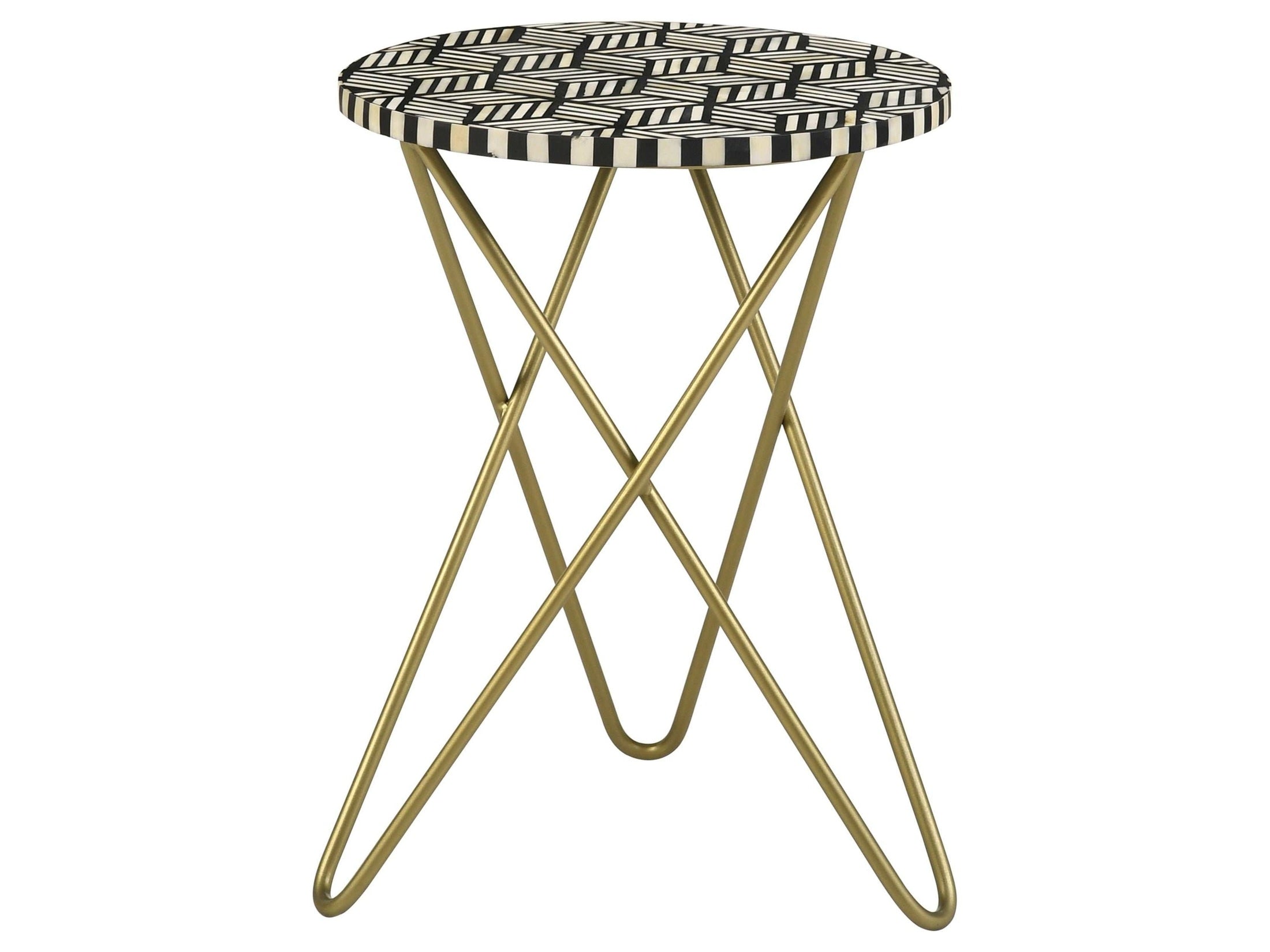 Xenia Round Bone Inlay Accent Side Table White and Gold