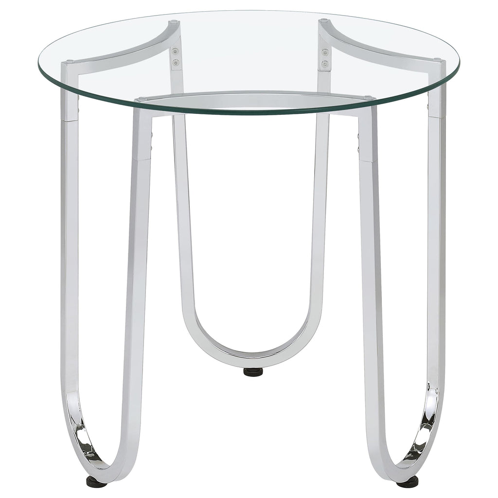 Beller Round Tempered Glass Top Cocktail Coffee Table Chrome