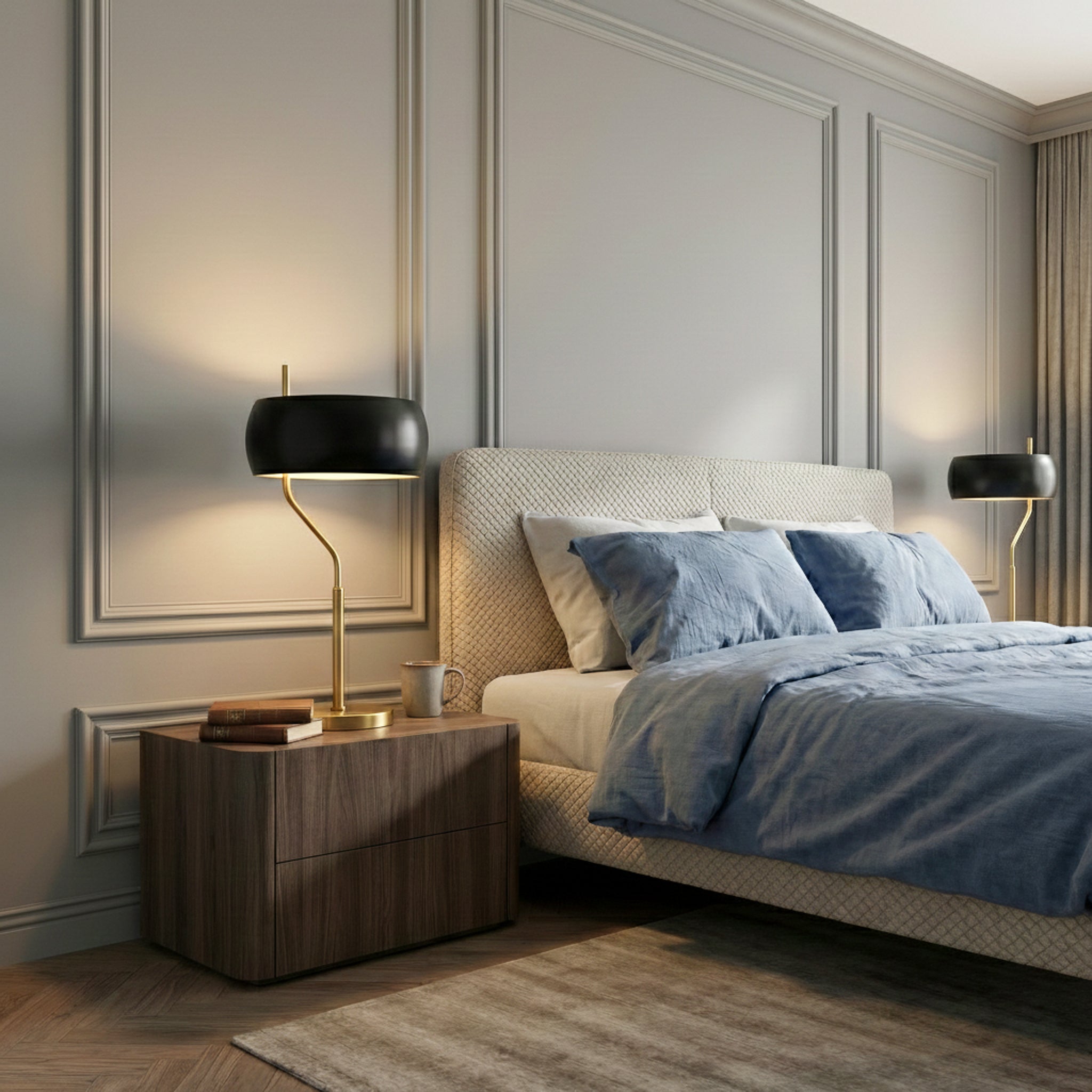 Flux Table Lamp - Gold Color Metal Base - Black Outer Shade