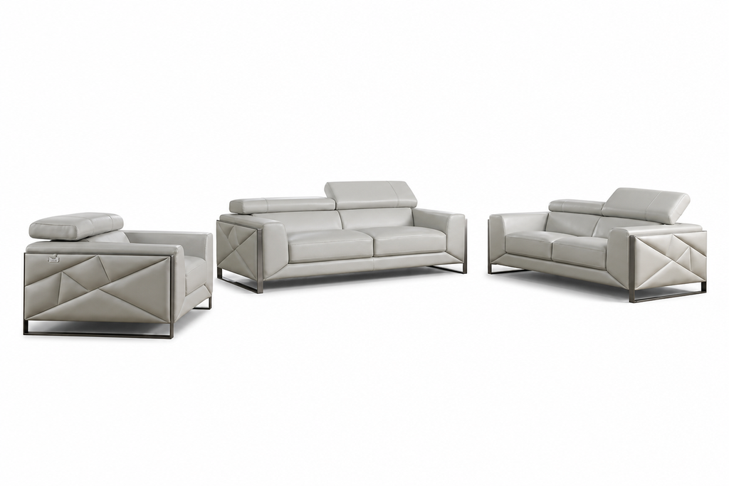 MI-989 Giorgio Light Grey Italian Leather Living Room Collection