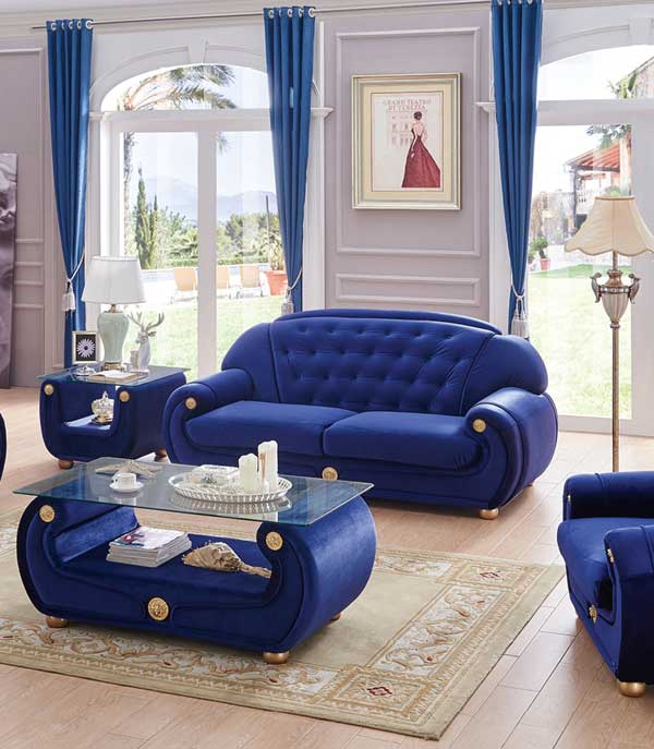 ESF Furniture - Giza Fabric Sofa in Dark Blue - GIZA3BLUE