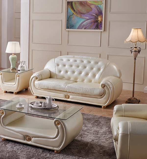 ESF Furniture - Giza Full Leather Sofa in Beige - GIZA3