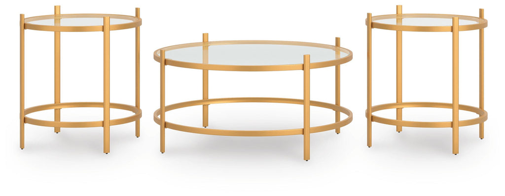 Gold three-piece occasional table set on white background