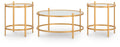 Gold three-piece occasional table set on white background