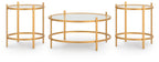Gold three-piece occasional table set on white background