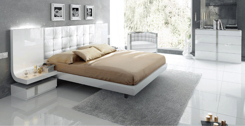 ESF Furniture - Granada 3 Piece Queen Platform Bedroom Set in White High Gloss Lacquer - GRANADAPLATFORMQ.SW-3SET