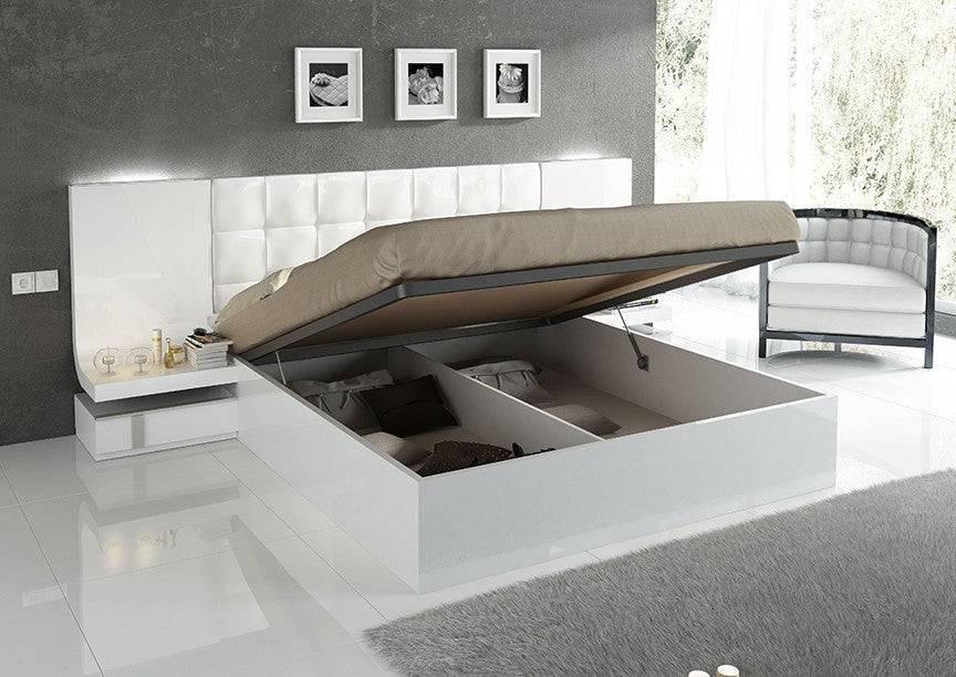 ESF Furniture - Granada 7 Piece King Platform with Storage Bedroom Set in White High Gloss Lacquer - GRANADASTORAGEPLK.S-7SET