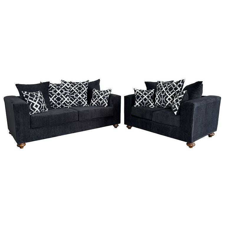 Graphite black sofa and loveseat on white background