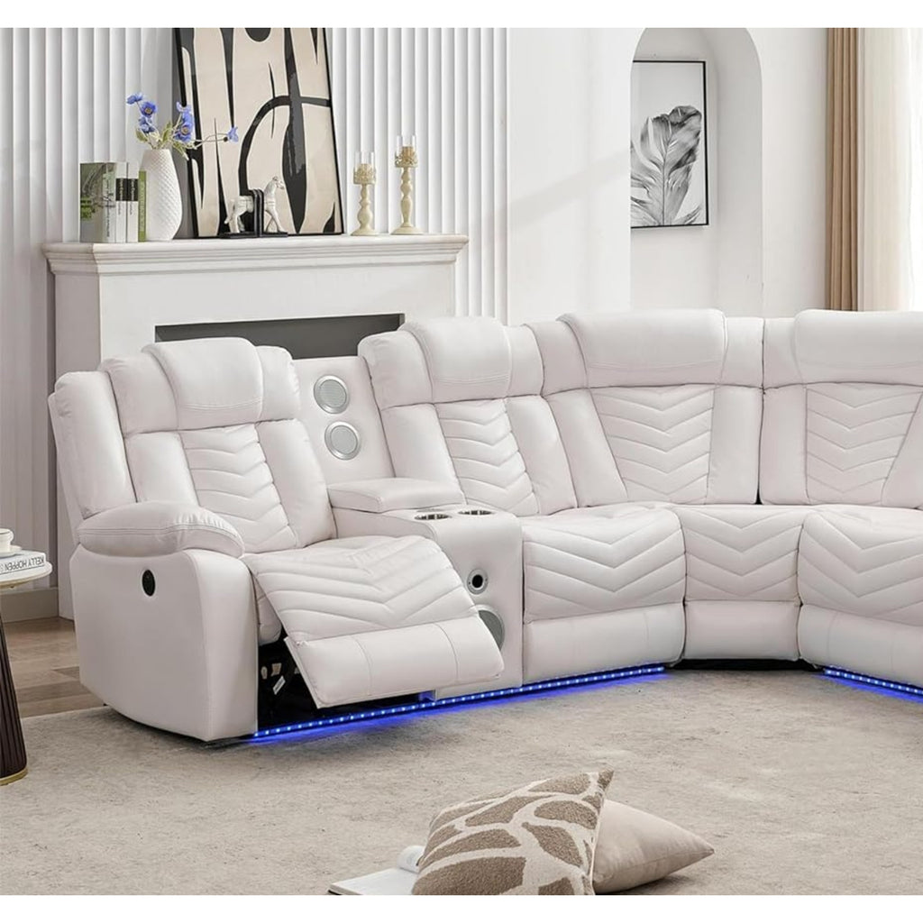 ACE27 White Reclining Sectional — Exact product detail: Left-side detail