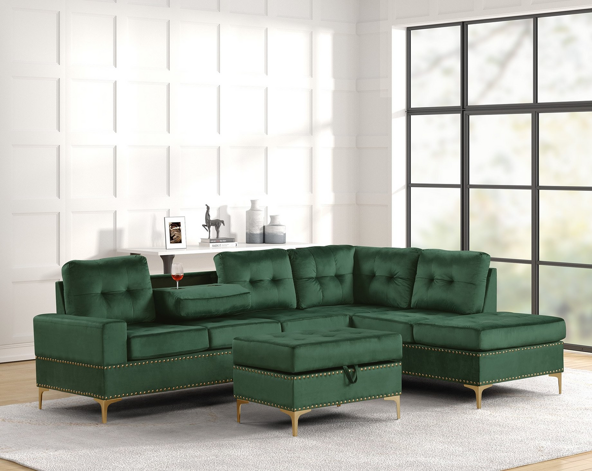Anserra Green Reversible Sectional + Ottoman Set — additional view [2]