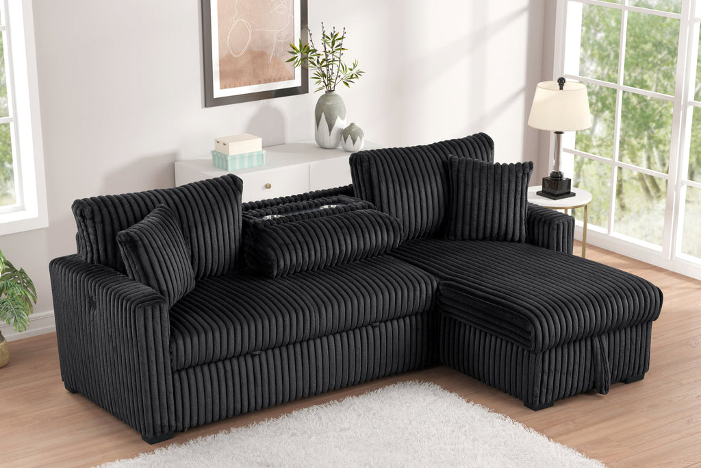 Aria Black Sectional With Pull-Out Bed & Storage Chaise — additional view [1]