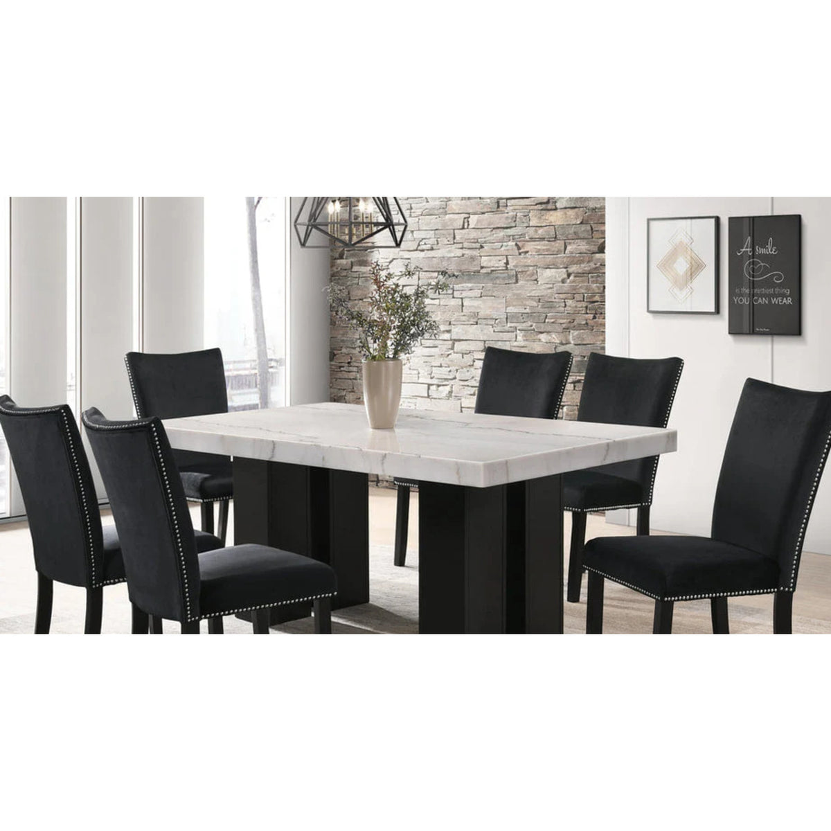 Finland Black - Genuine Marble Table and 6 Chairs — Exact product detail: Center detail