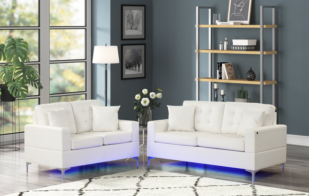 Miami White - Sofa & Loveseat Set (LED LIGHTS) — additional view [1]
