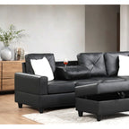 Rocket PU Reversible Sectional (Black) — Exact product detail: Left-side detail