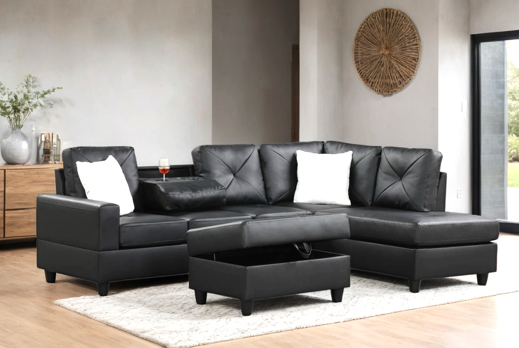 Rocket PU Reversible Sectional (Black) — additional view [1]