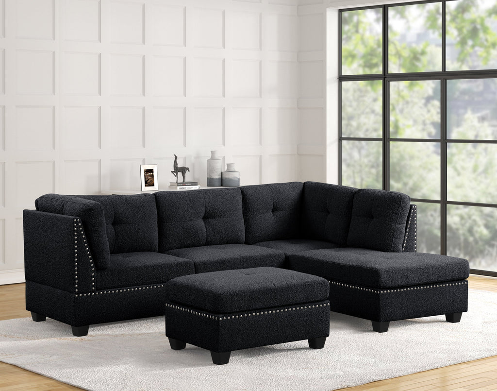 Sienna Boucle Black Sectional + Ottoman Set — additional view [1]