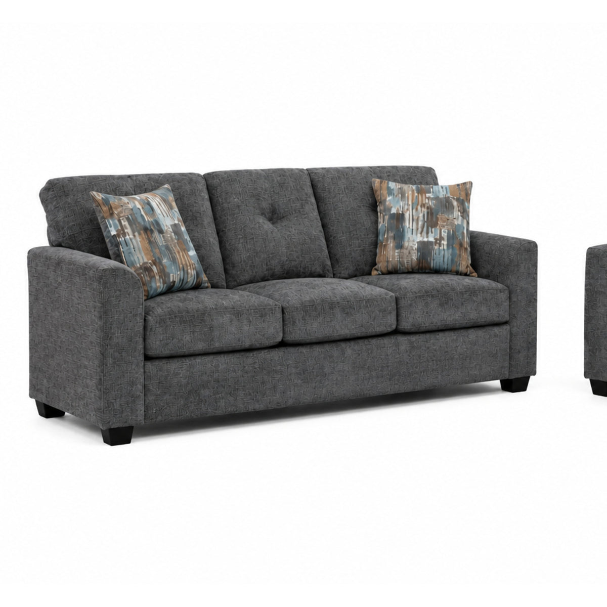 Washington 3000 Gray Sofa and Loveseat — Exact product detail: Left-side detail