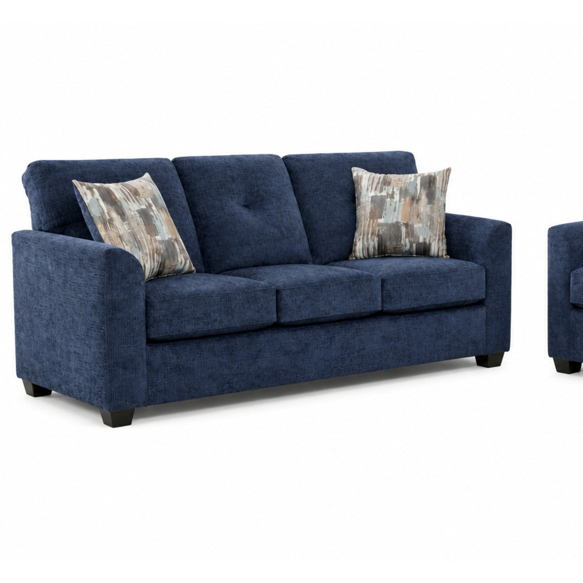 Washington 3000 Navy Sofa and Loveseat — Exact product detail: Left-side detail