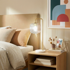 Haven Clear Glass Table Lamp, Gold Brush Metal and Marble Base, Button Control
