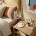 Haven Clear Glass Table Lamp, Gold Brush Metal and Marble Base, Button Control