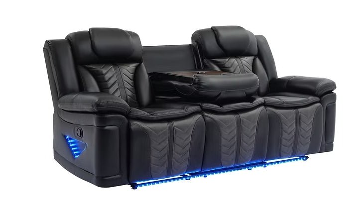 Innova black reclining sofa on white background