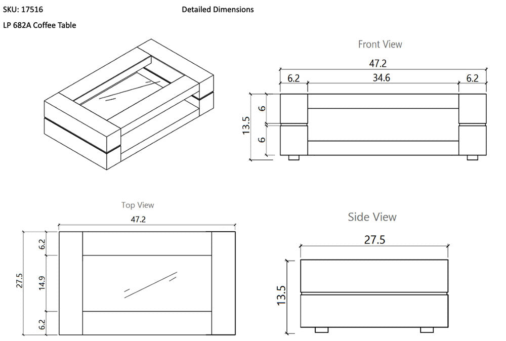 Modern Coffee Table 682 in Dark Oak