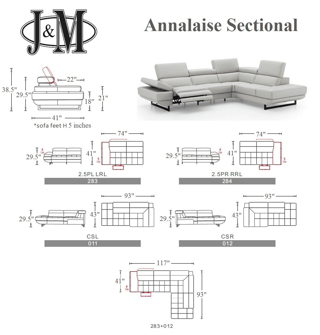 Annalaise Leather Recliner Sectional in Dark Grey | J&M Furniture