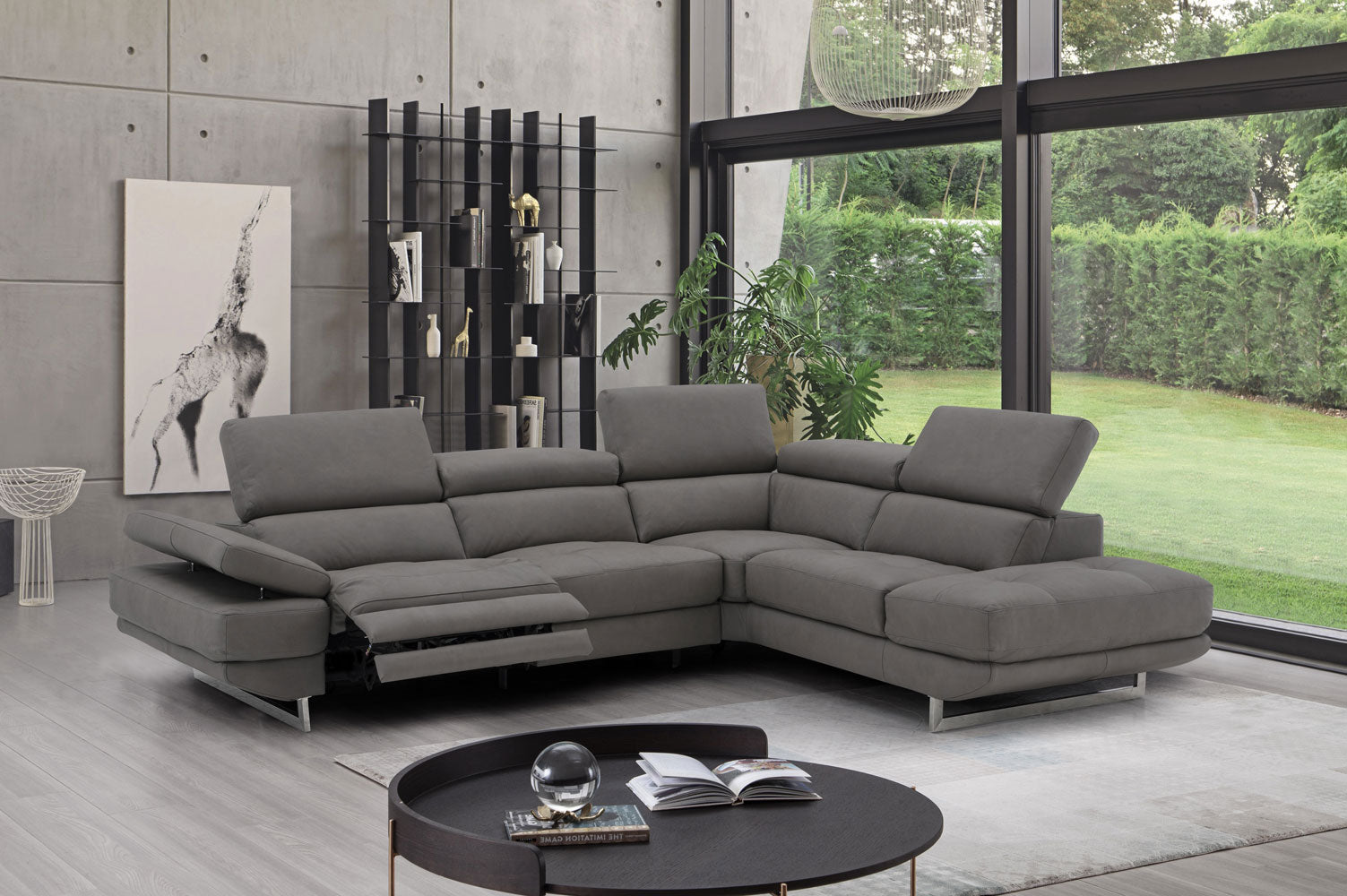 Annalaise Recliner Leather Sectional in Truffle | J&M Furniture