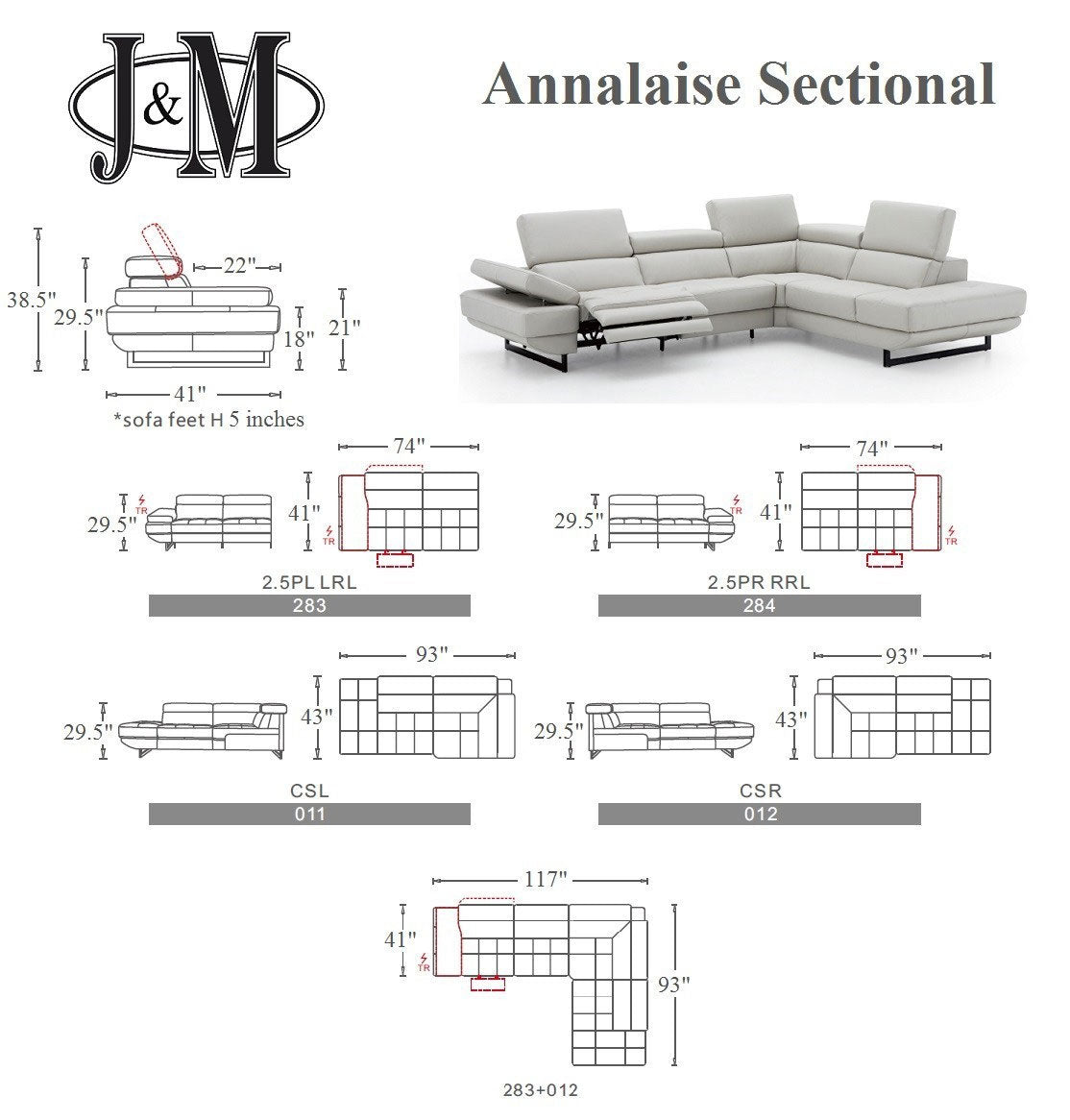 Annalaise Recliner Leather Sectional in Truffle | J&M Furniture