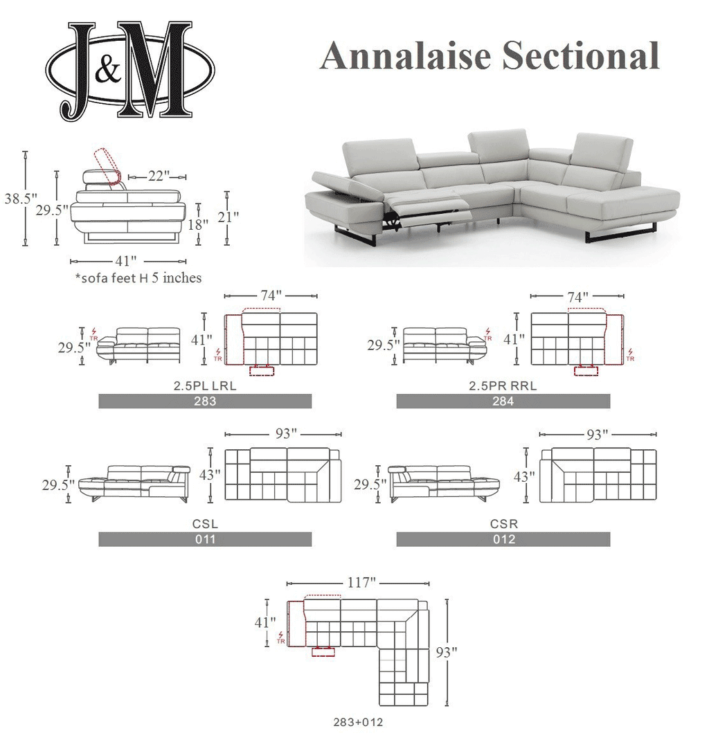 Annalaise Reclining Leather Sectional in Snow White | J&M Furniture