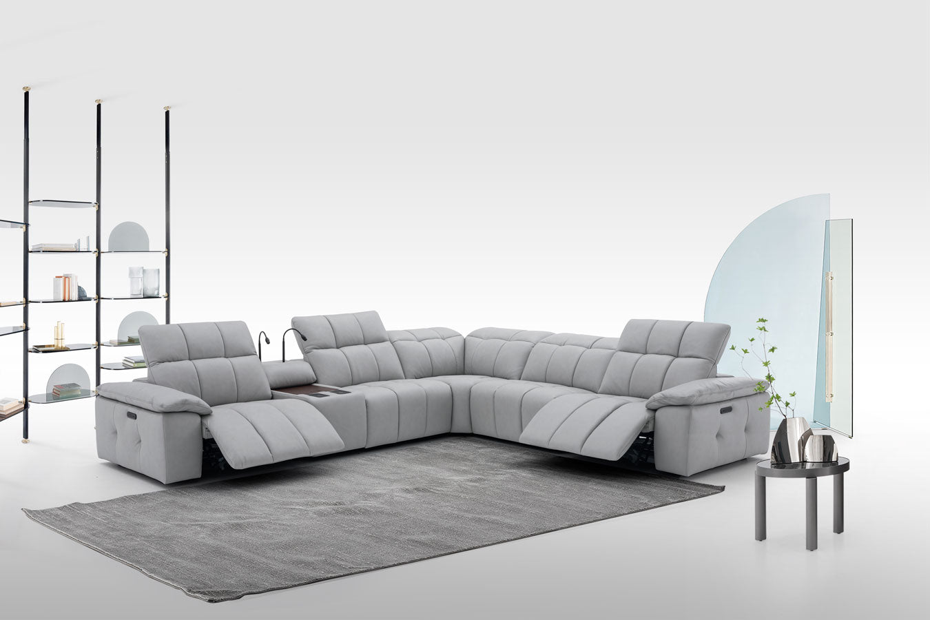 Beaumont Leather Power Recliner 8301 in Light Grey | J&M Furniture