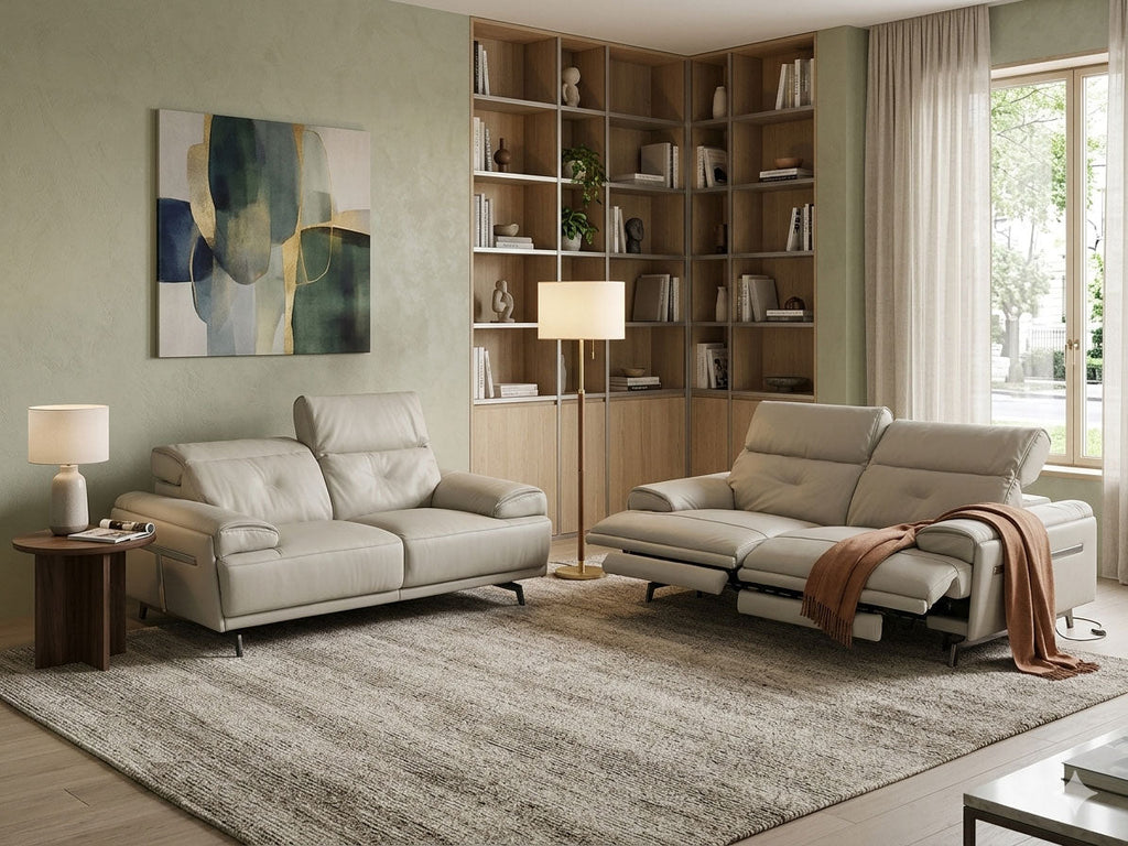 Dolce Vita Leather Power Reclining Sofa in Milk Tea