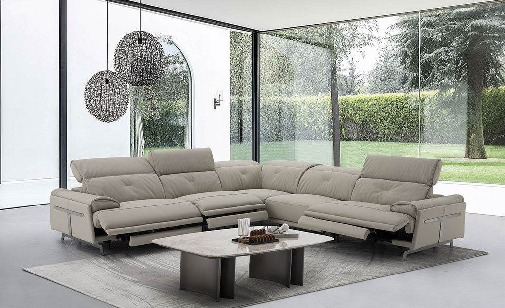 Dolce Vita Modern Leather Power Reclining Sectional in Milk Tea