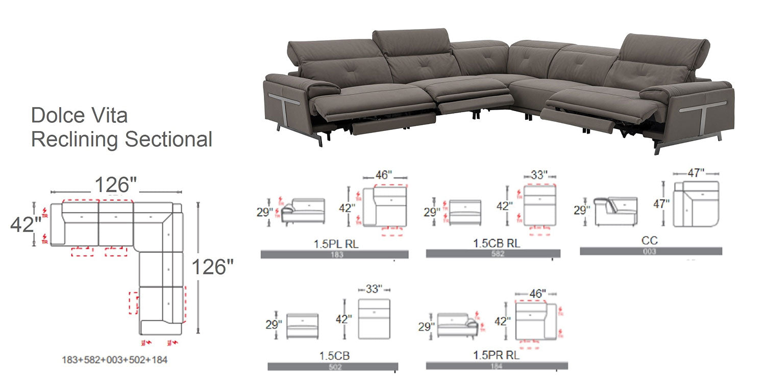 Dolce Vita Modern Leather Power Reclining Sectional in Milk Tea