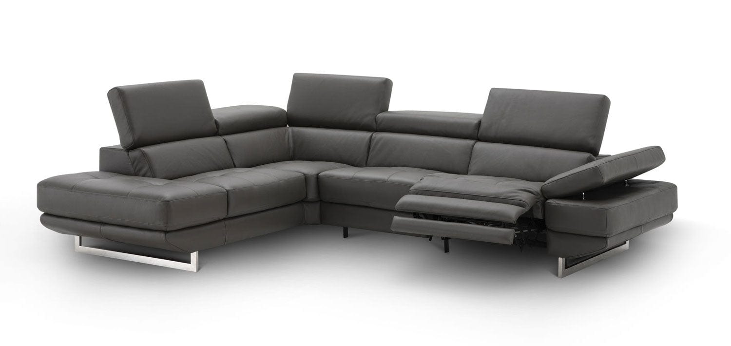 Annalaise Leather Recliner Sectional in Dark Grey | J&M Furniture