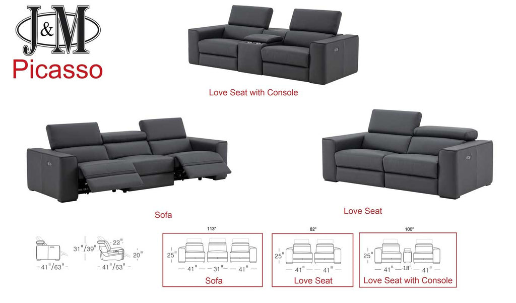 Picasso Leather Power Reclining Loveseat with Dual Motor & USB