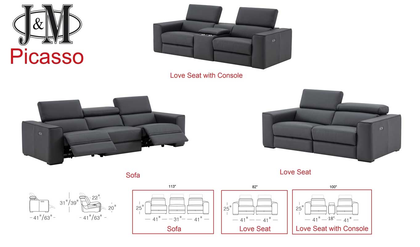 Picasso Power Reclining Truffle Sofa | Top Grain Leather Modern Sofa