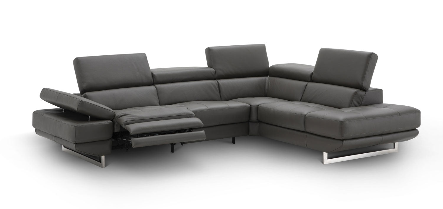 Annalaise Leather Recliner Sectional in Dark Grey | J&M Furniture