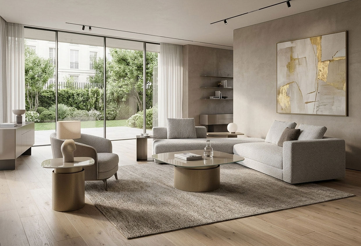 Essenza End Table Champagne Gold Glass Top Accent Table