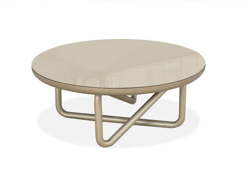 Linea Coffee Table Champagne Gold Glass Top with Metal Base | J&M Furniture