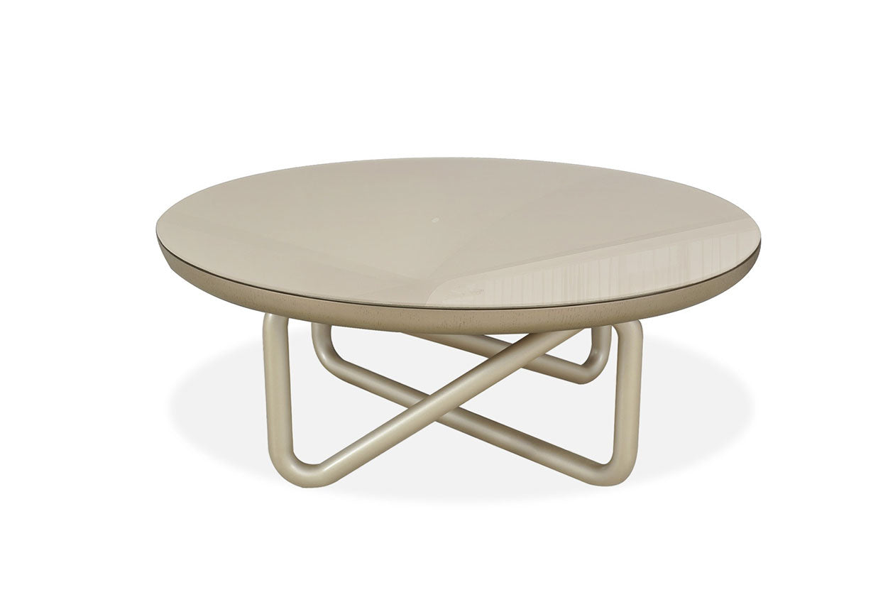 Linea Coffee Table Champagne Gold Glass Top with Metal Base | J&M Furniture