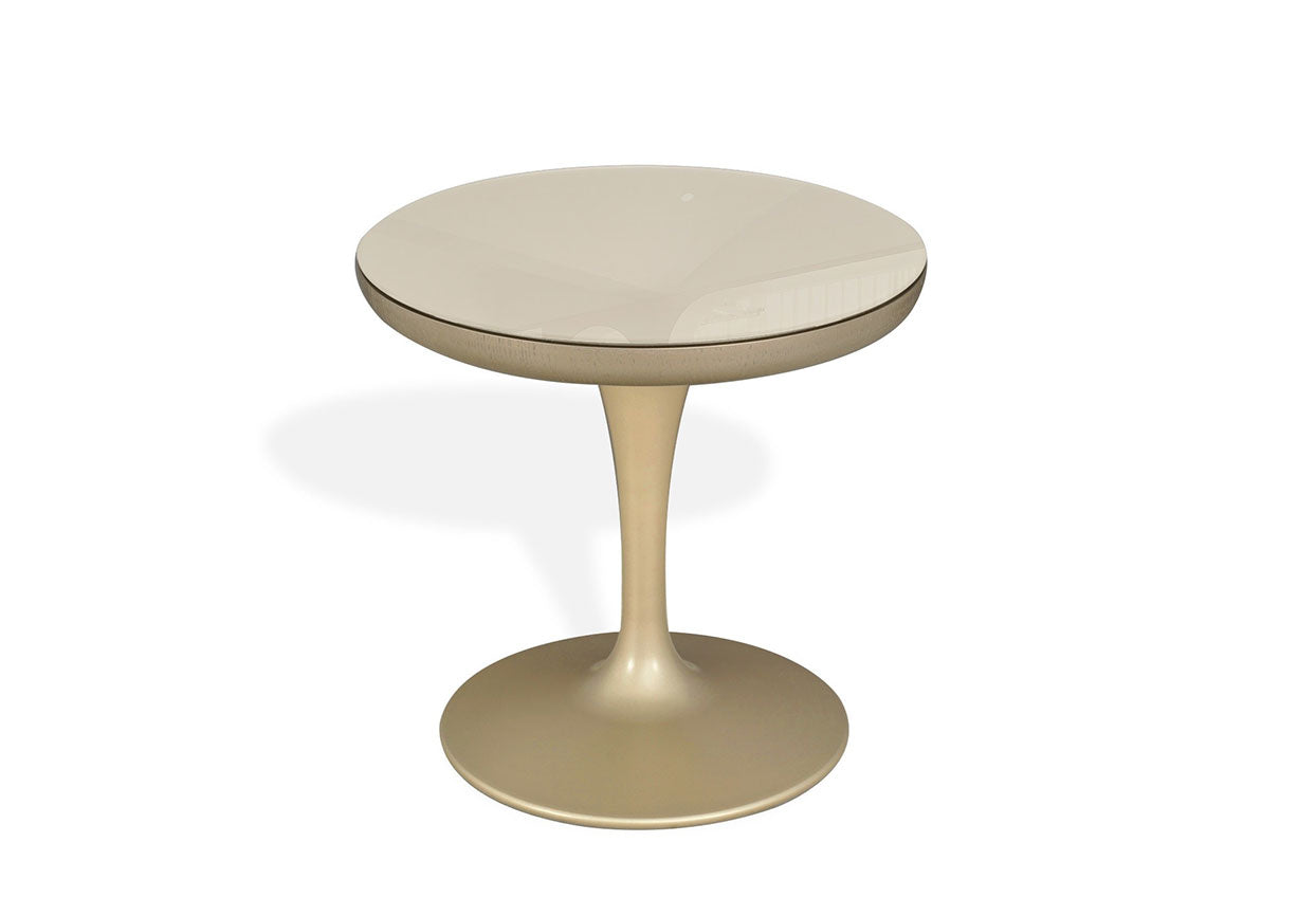 Linea End Table Champagne Gold Glass Top with Pedestal Base