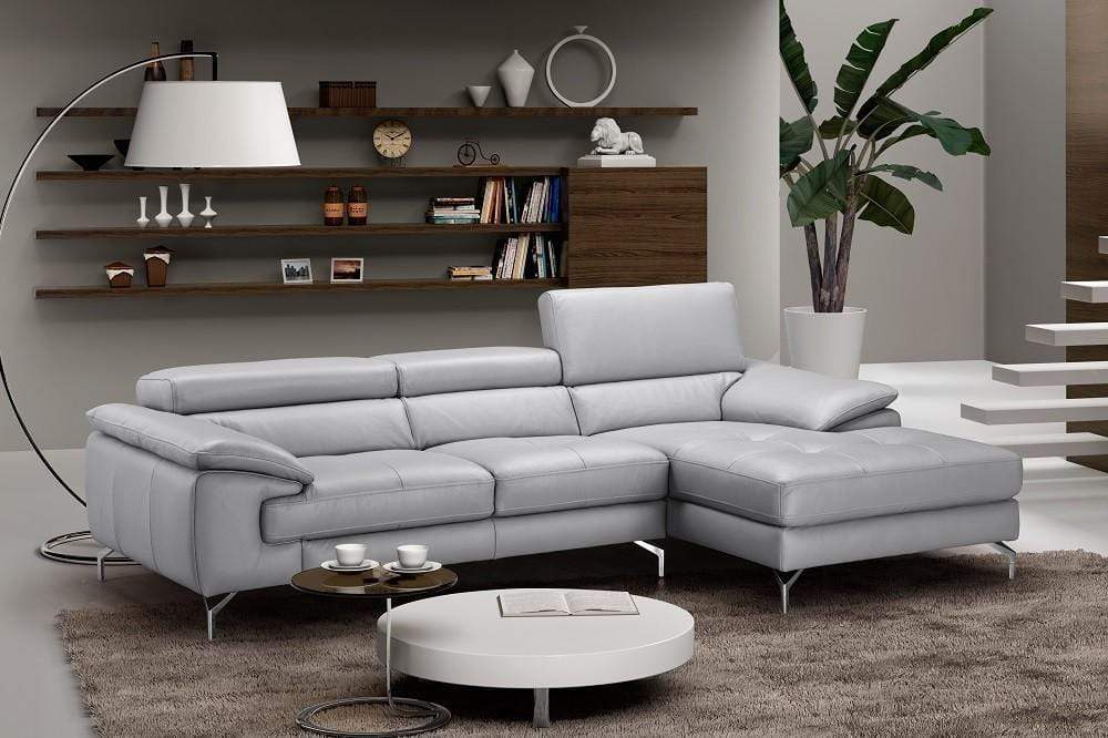 A973b Premium Leather Mini Sectional in Azure Blue | J&M Furniture