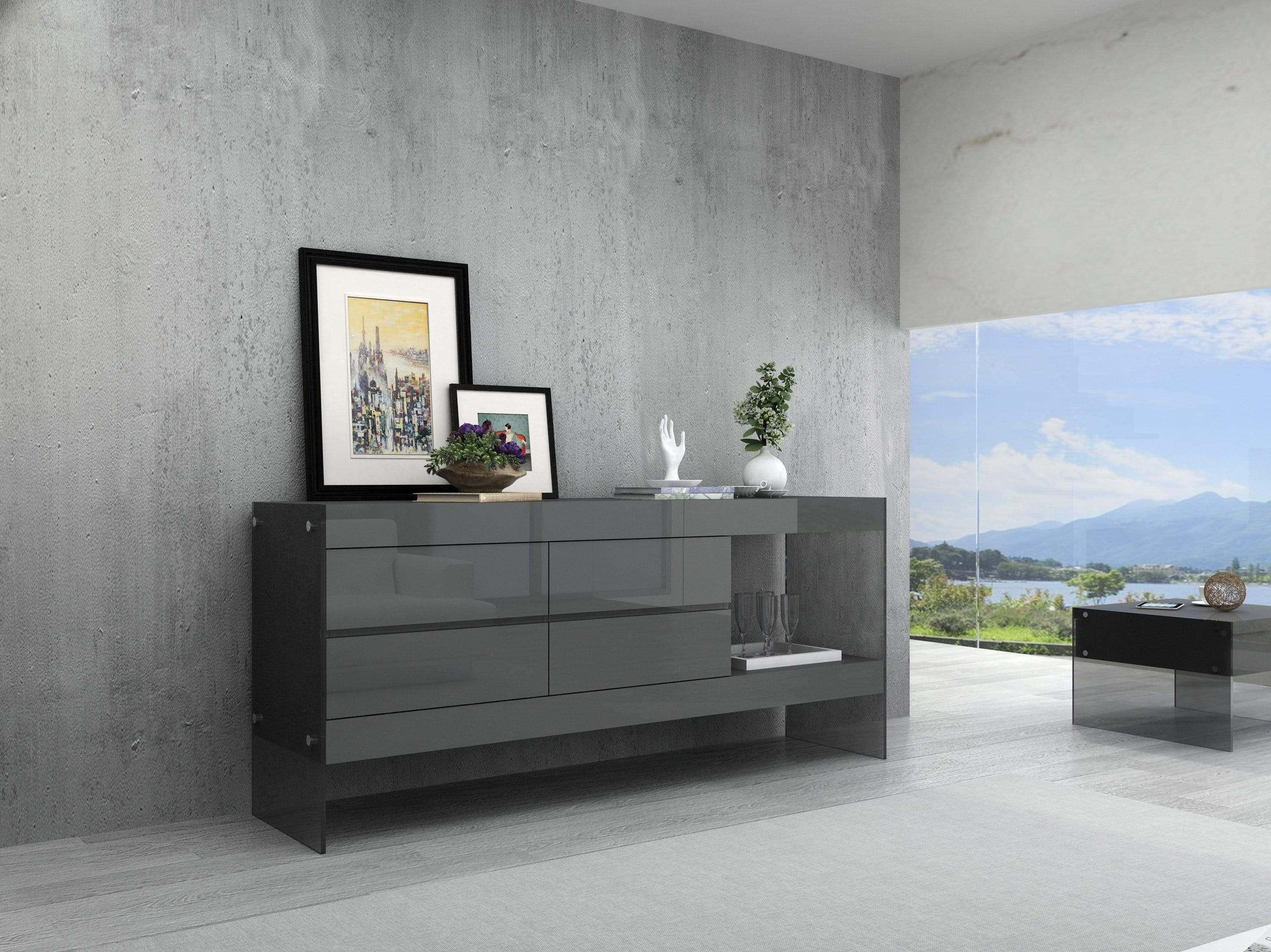 Grey Cloud Modern Buffet in High Gloss